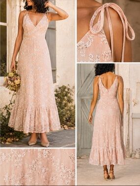 Dress the Population Blush Embroidered Eyelet Maxi Dress Romantic Coquette SZ XS